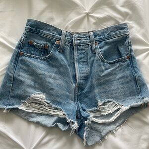 Levi's Light Blue Distressed Jean Shorts